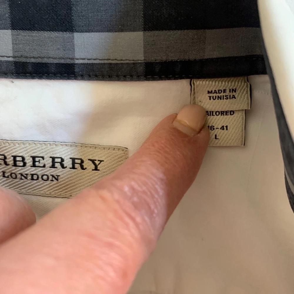 BURBERRY LONDON Mens Dressy Shirt White Button Down Nova Check Long Sleeve Sz L - Picture 13 of 16